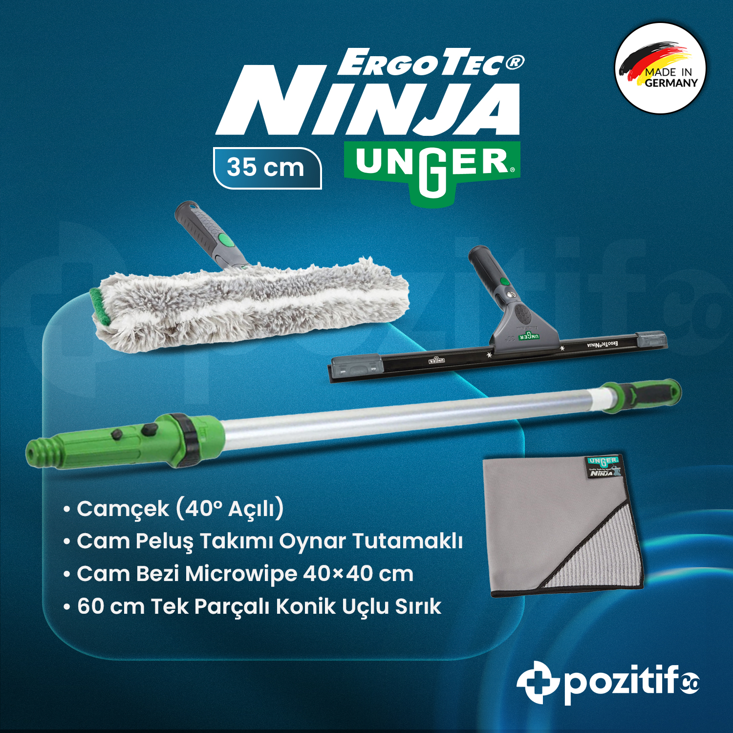 Unger NINJA 4'lü Cam Balkon Temizlik Seti 35 cm – Pozitif