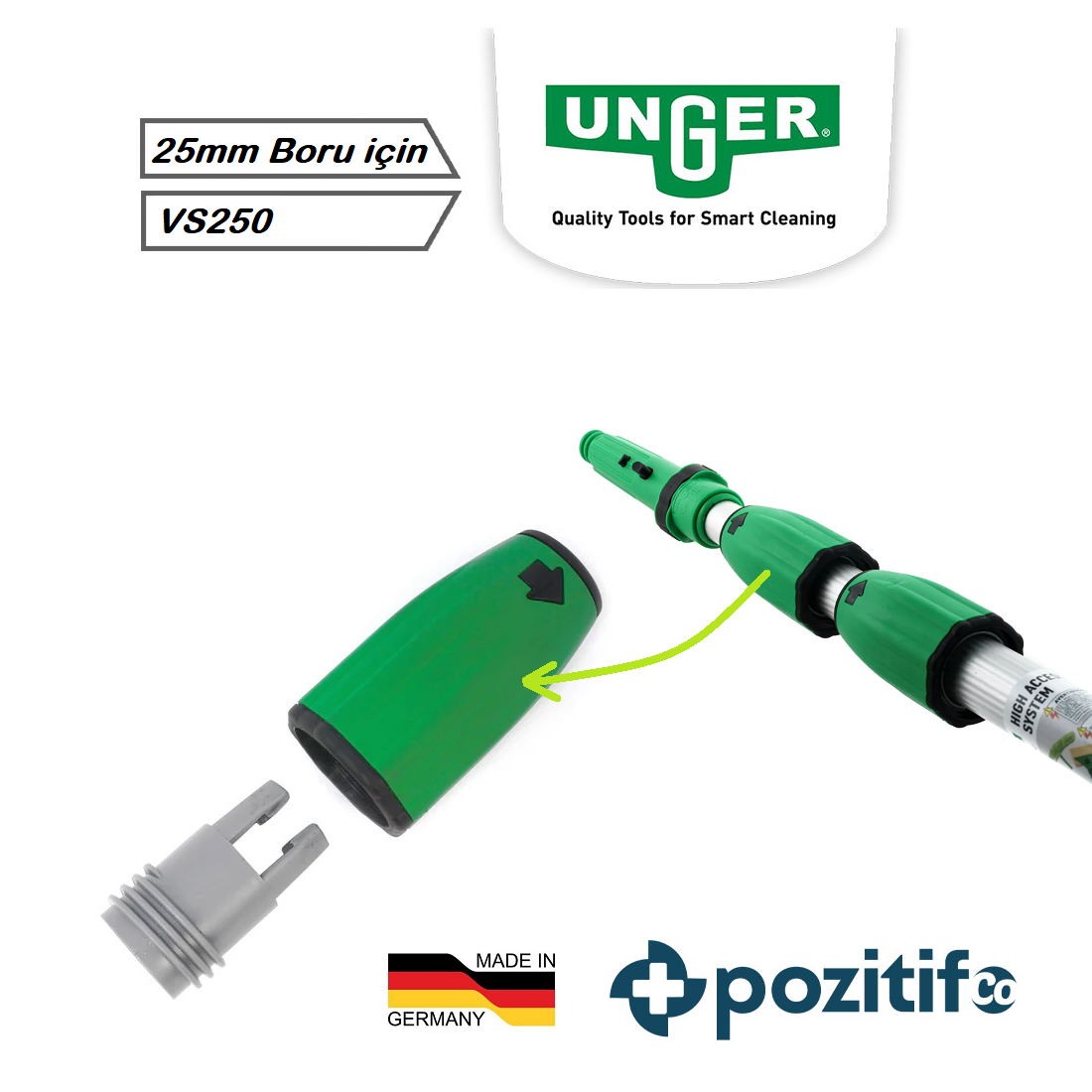 unger-vs250-pozitif Unger OptiLoc teleskop dıştan sıkma parçası çap: 25 mm - Görsel 1